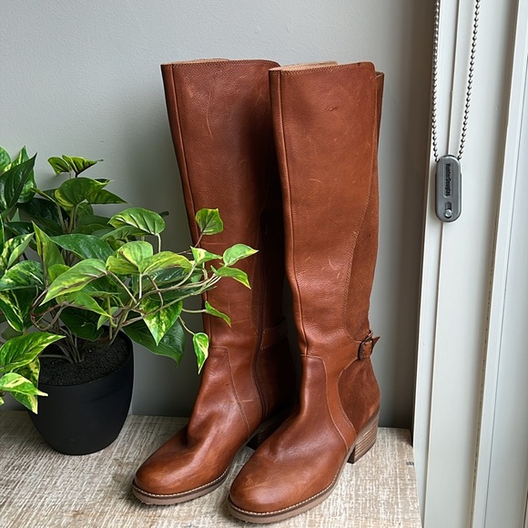 Lucky Brand 8.5 Leather Tall Brown Riding Boots Chestnut Knee High Worn 5x - Picture 3 of 7